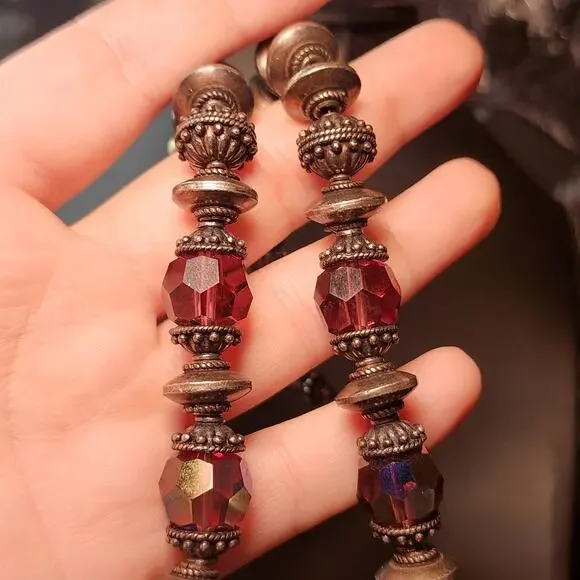 Vtg Purple Swarovski Crystal Necklace Solid Sterling Silver Beads Toggle 129g - Picture 5 of 10